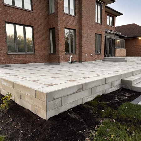 Raised Patio by RIVERMIST using Techo-Bloc product Blu Grande
